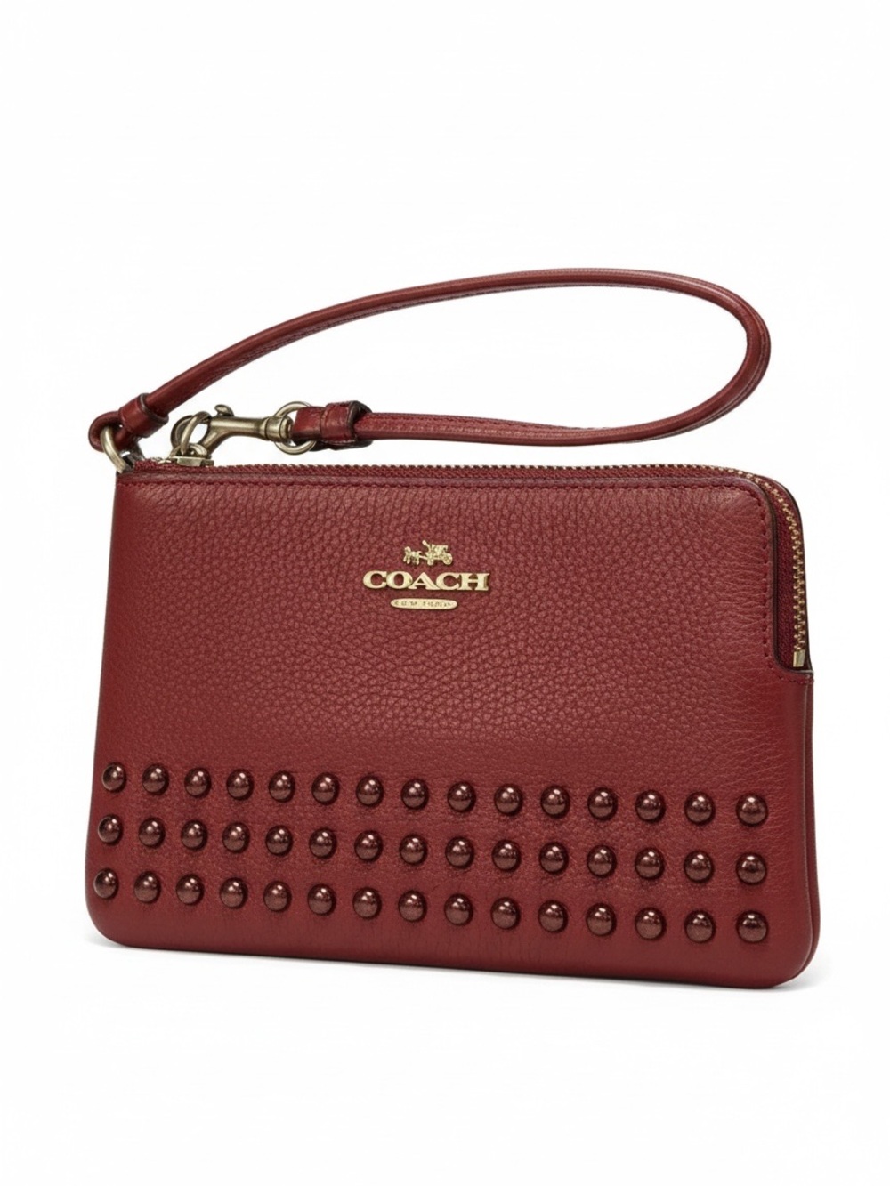 Coach Leather Studded Wristlet in Red/Burgundy